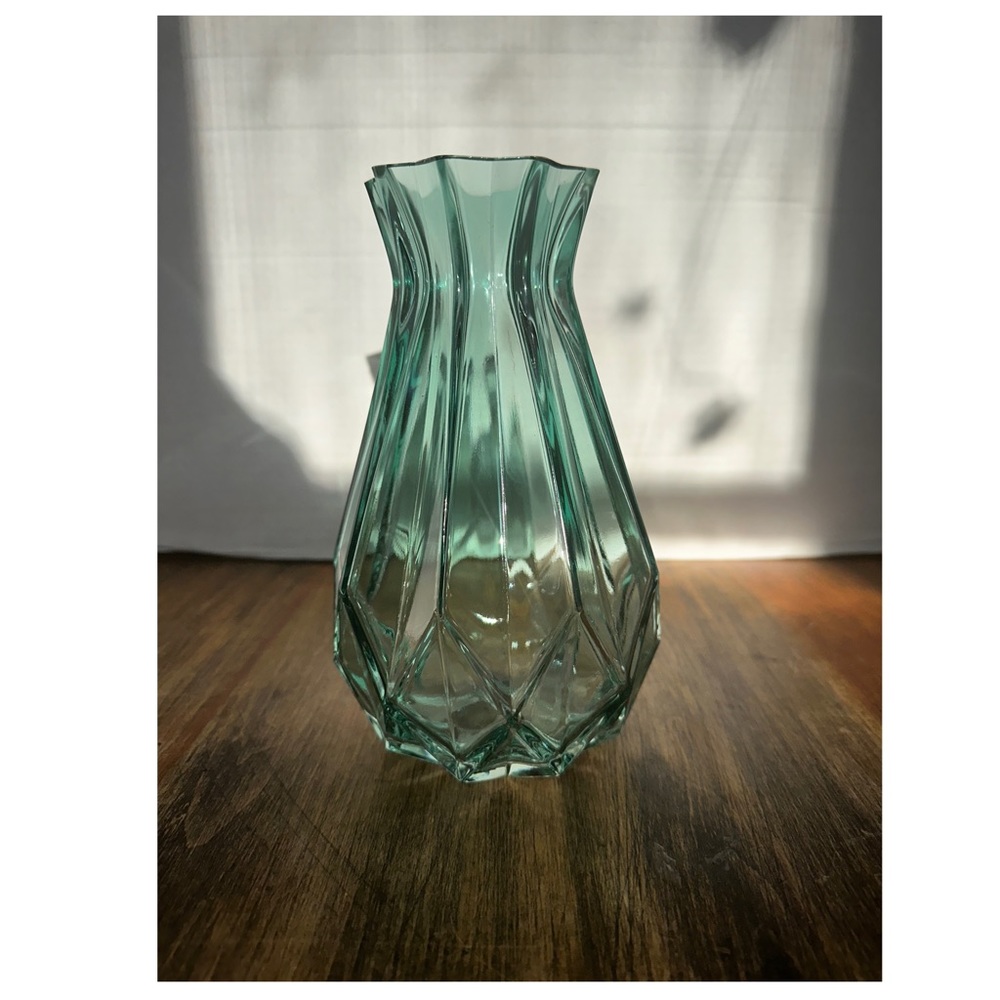Nordic Style Geometric Glass Flower Vase Green 8”
